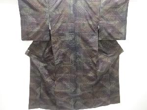 幾何学模様織り出し手織り紬着物